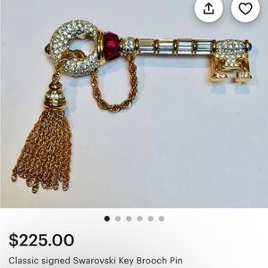 Swarovski Gold Red Key Brooch with Tassel